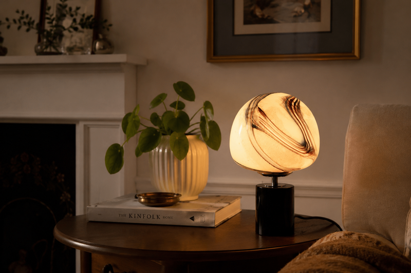 Tiger Calcite with Black Marble Base Table Lamp | Vintage Phoenix | GL045